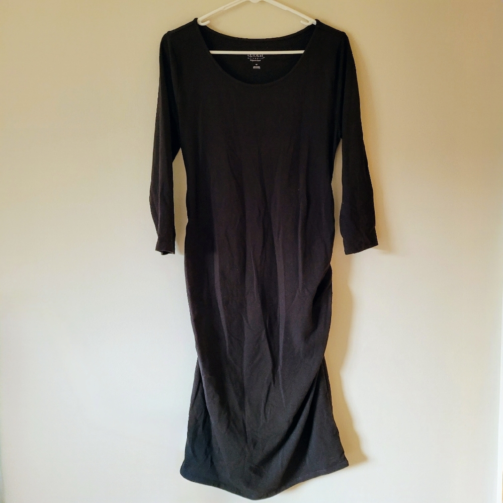 Isabel Maternity Black Ruched ¾ Sleeve Bodycon Dress